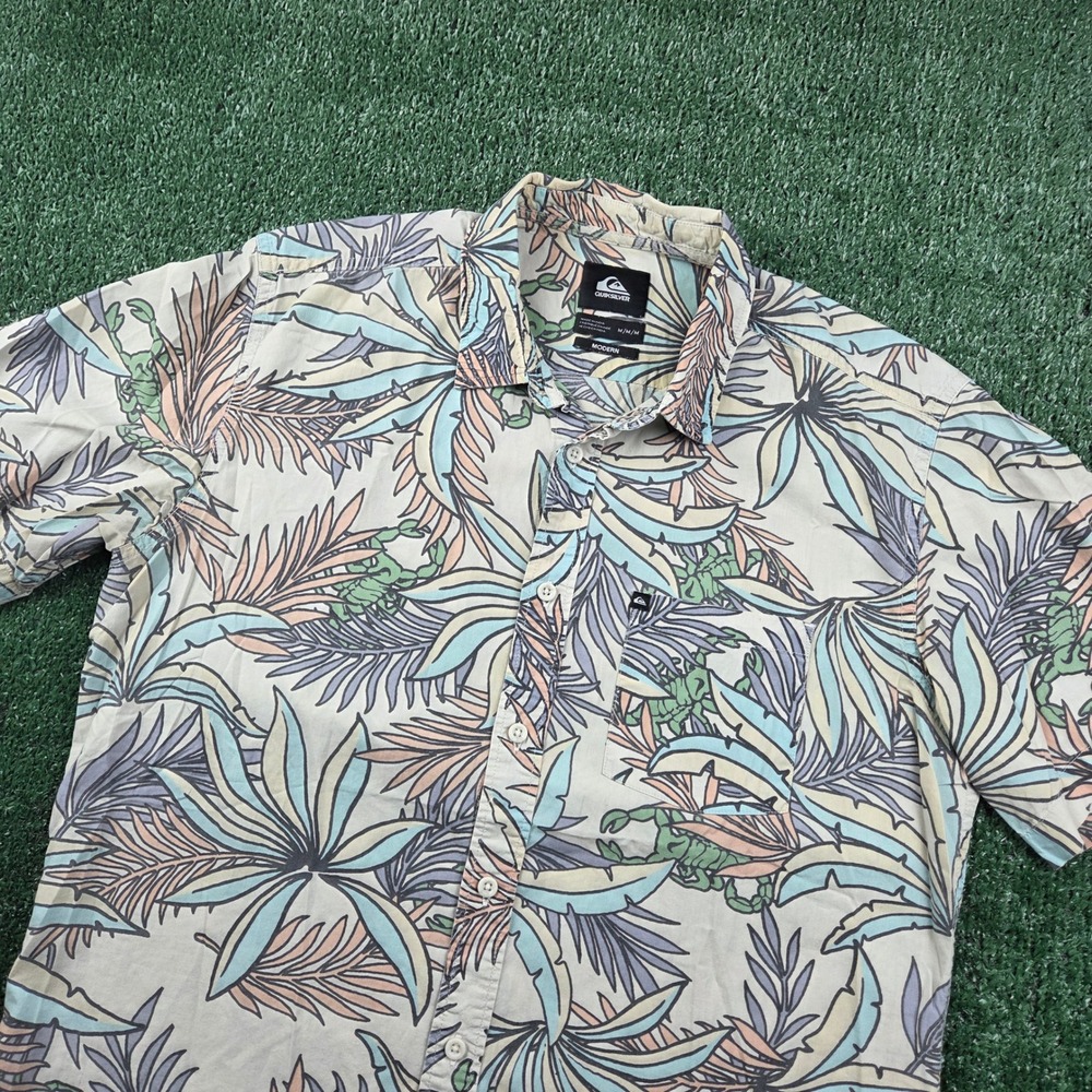 Quiksilver Mens Tropical Palm Scorpion Print Button Down Shirt Modern Fit M